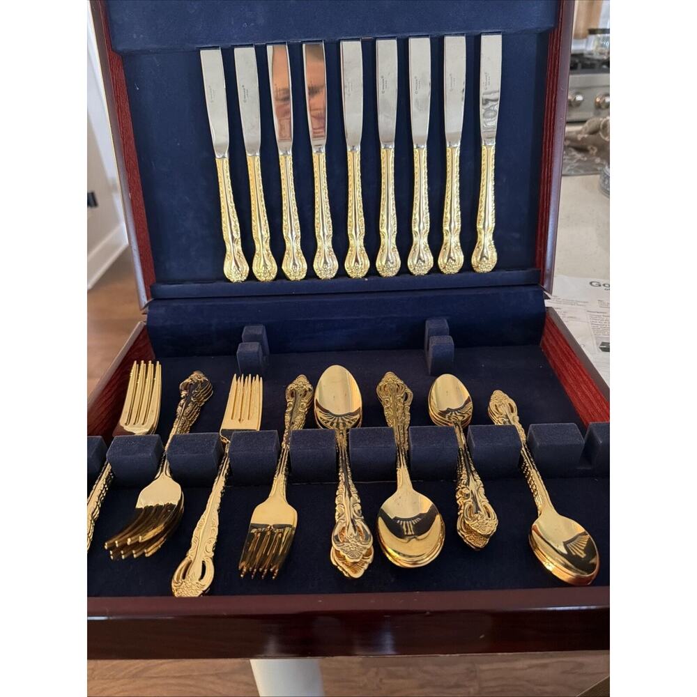 Wallace Silver “Countess” Gold Flatware Set – Service for 8 with Chest (40 Pc)